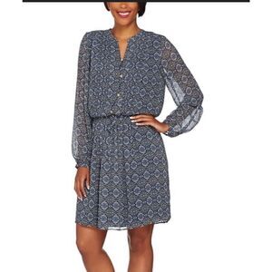 C. Wonder Navy Geometric Chiffon Pleated blue casual Dress medium